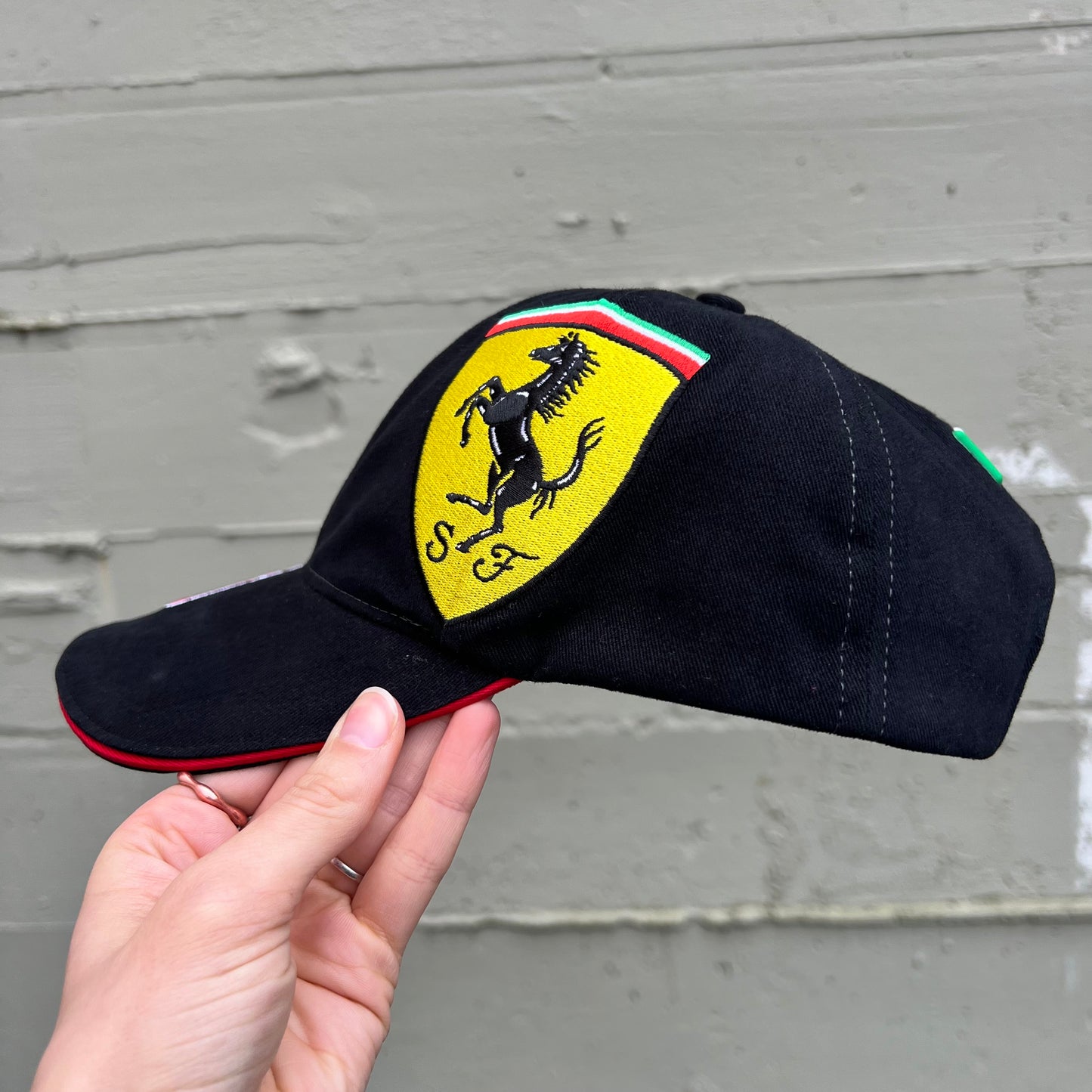 Vintage 2000's Embroidered Scuderia Ferrari Velcro Strap Back Baseball Hat - One Size Fits All - Black/Red/White/Yellow/Green