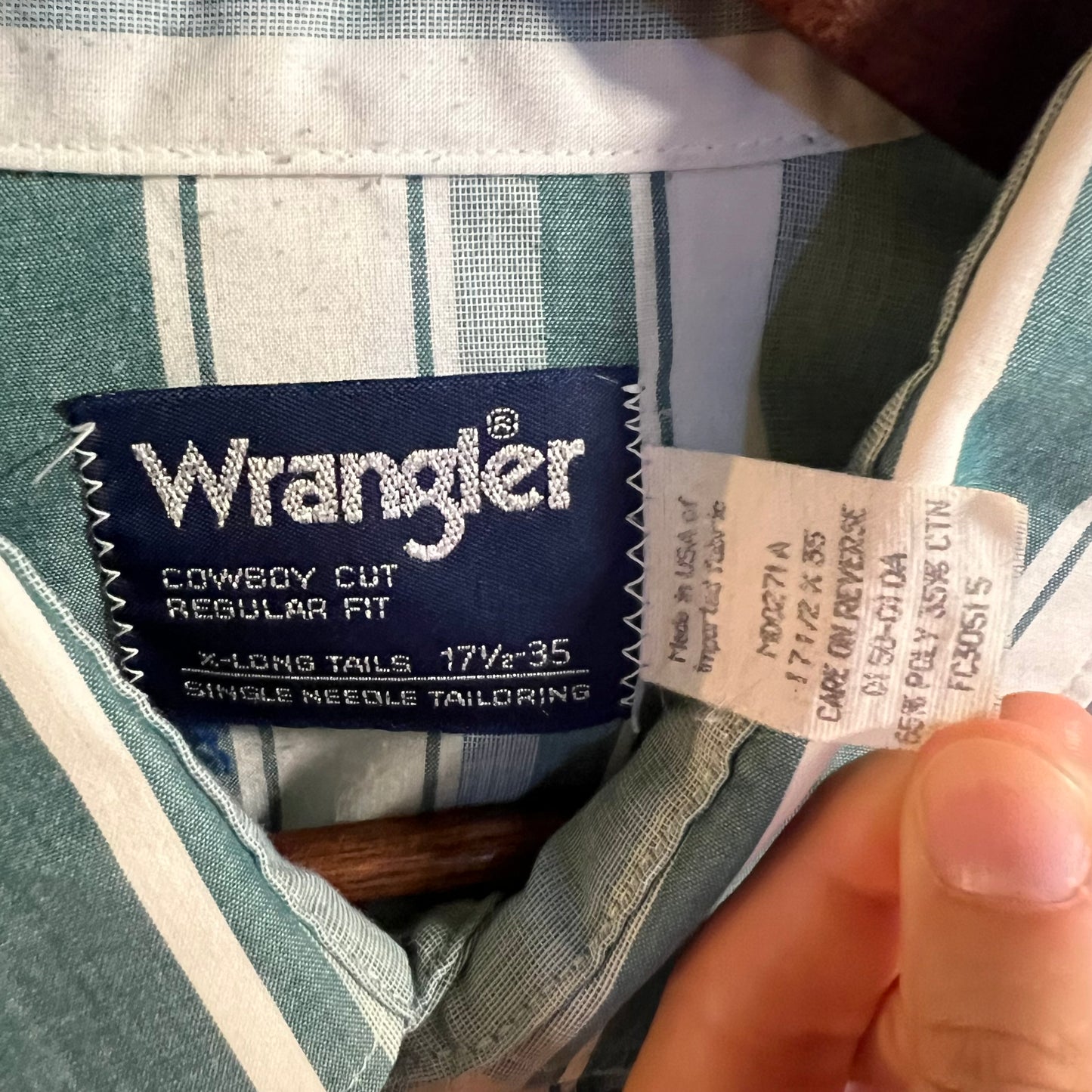 Vintage 90's Wrangler Cowboy Cut Western Pearl Snap Striped Shirt - Size XL - Made In USA - White/Green