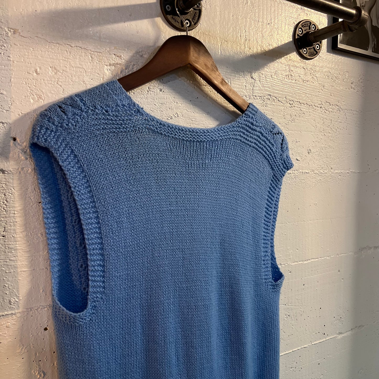 Vintage Knitted Handmade Fancy Sweater Vest - Size Large - Baby Blue