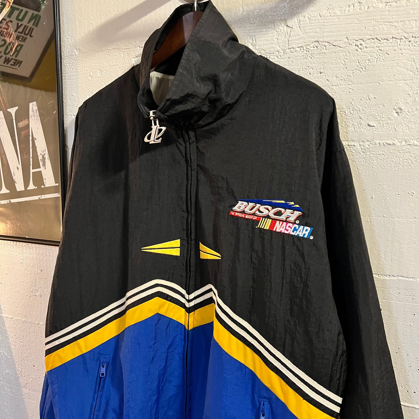 Vintage 90's Logo Athletic Busch Racing Nascar Nylon Windbreaker Jacket - Size Medium - Blue/Yellow