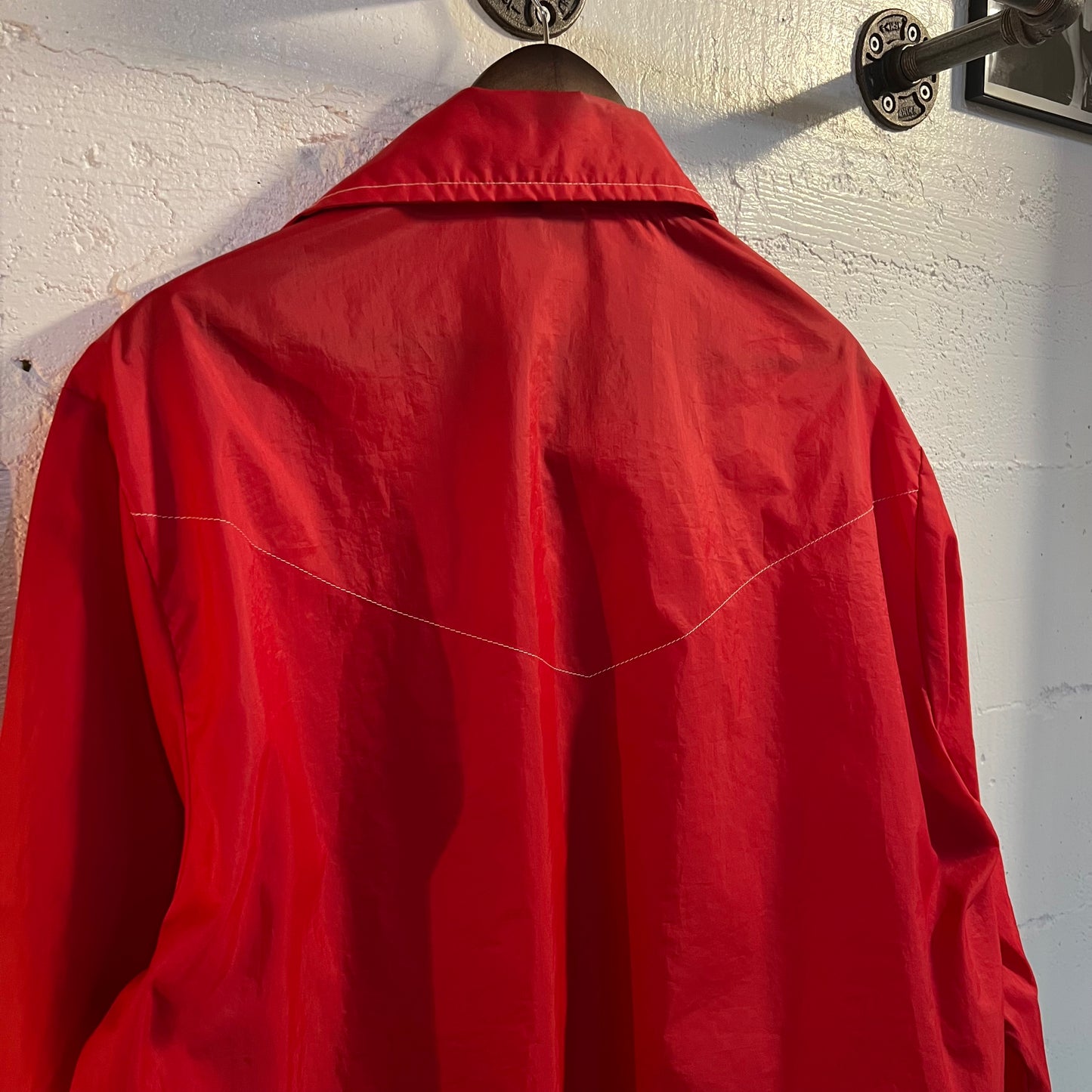 True Vintage 60's Champion Running Man Rodeo Style Button Snap Nylon Jacket - Size XL - Made In USA - Red/White