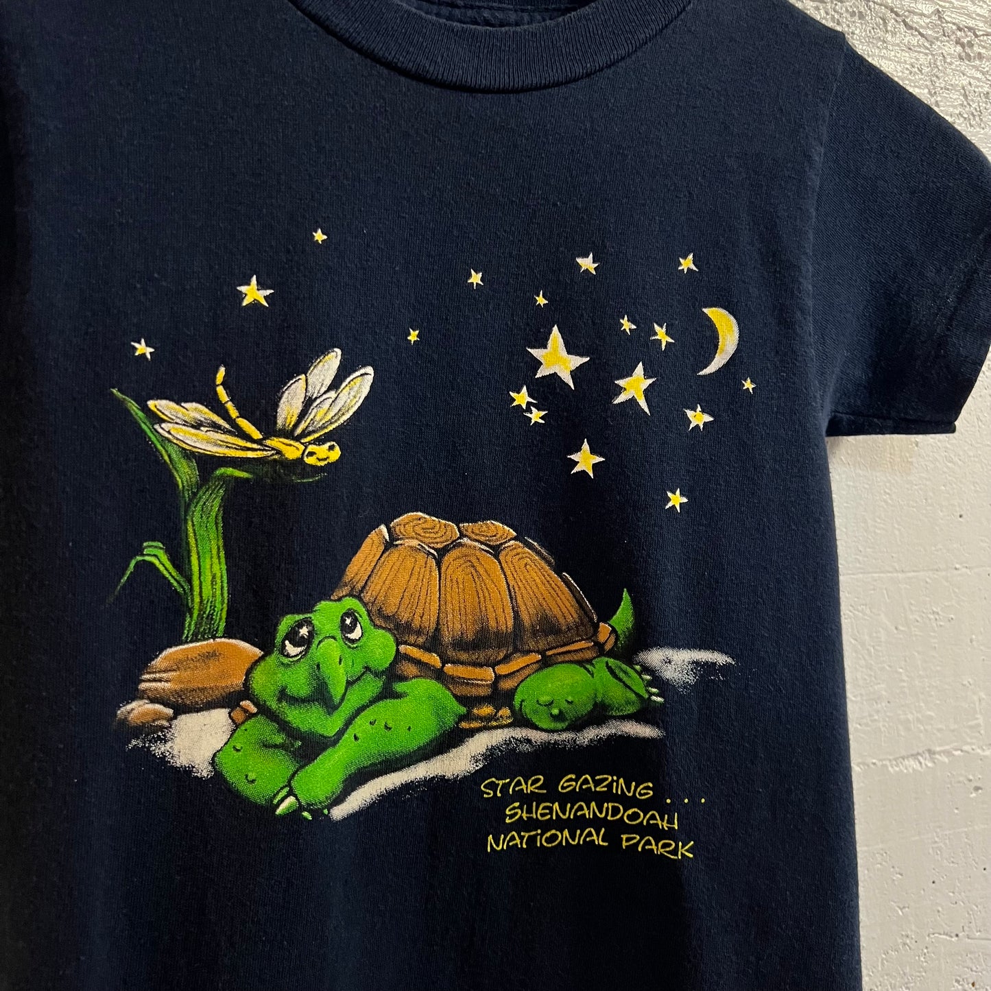 Vintage 90's Nature Turtle Stargazing National Park Single Stitch Baby Tee - Size XS - Made In USA - Navy