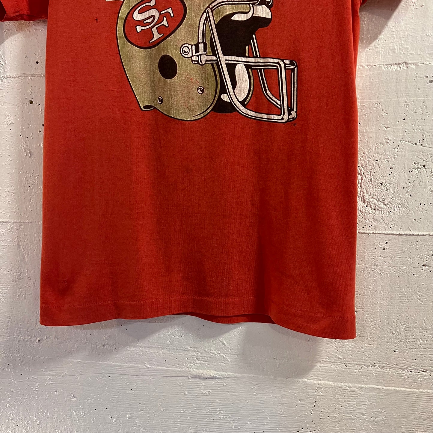 Vintage 80’s San Francisco 49ers NFL Single Stitch Baby Tee - Size Small - Made In USA - Red/Gold/Black/White