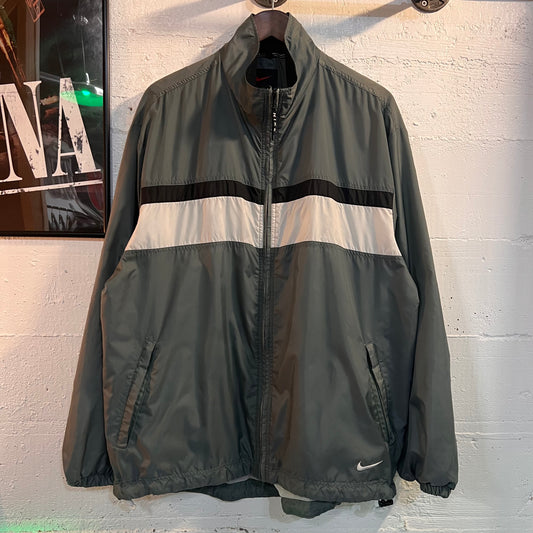 Vintage 90's Nike Mini Swoosh Embroidered Windbreaker Jacket  - Size Large - Grey-Teal/White/Black