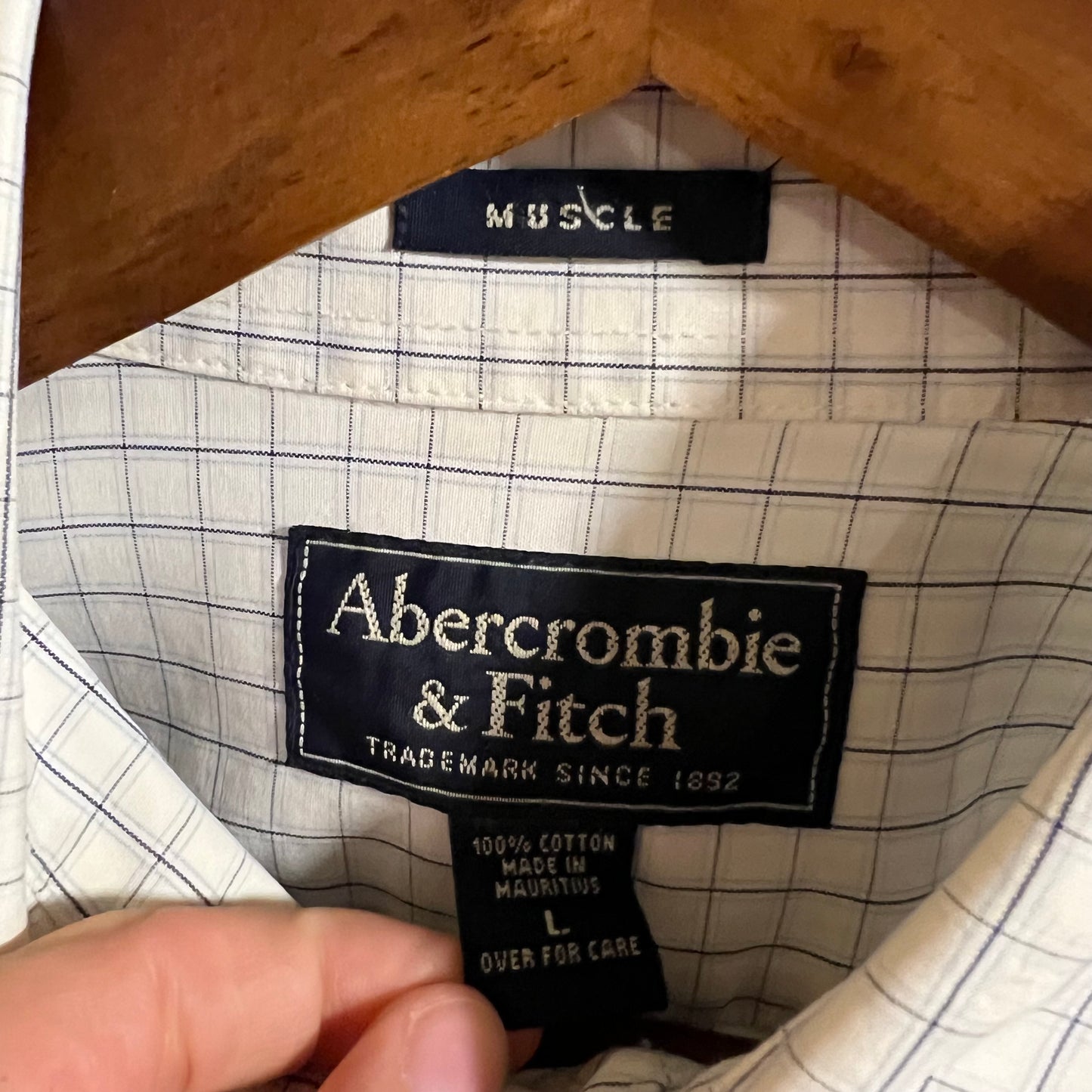 Vintage 2000’s Abercrombie & Fitch Windowpane Plaid Muscle Button Down Long Sleeve Shirt - Size Large - White/Blue