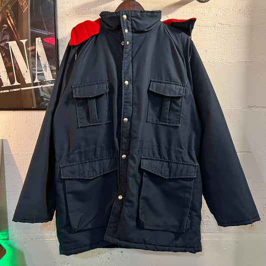 Vintage Cal-Craft Hooded Insulated Parka Jacket - Size XL (46) - Made In USA - Navy/Red