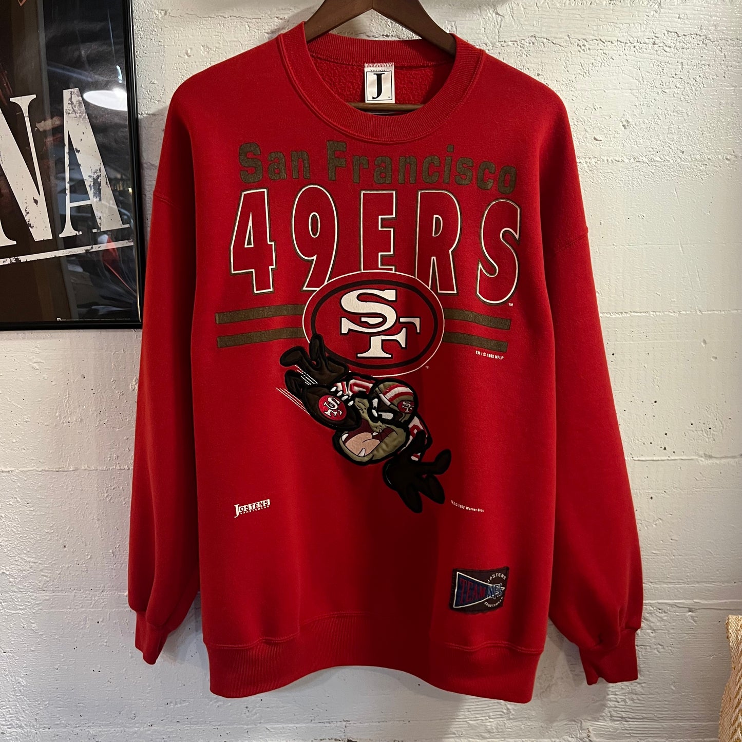 Vintage 1992 Embroidered San Francisco 49ers Taz Looney Tunes Crewneck Sweatshirt - Size XL - Made In USA - Red/Multi
