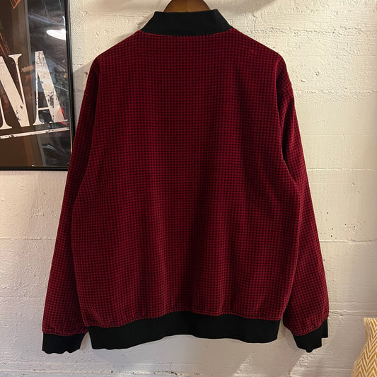 Vintage 2000's Emerica Skateboarding Sherlock Houndstooth Velvet Bomber Jacket - Size XL - Red/Black