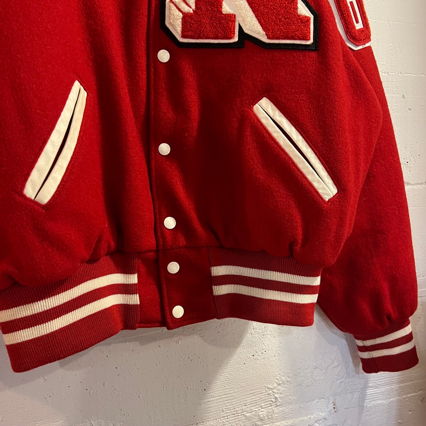 Vintage 2003 Holloway Wool & Leather Varsity Letterman Jacket - Size XL - Made In USA - Red/White