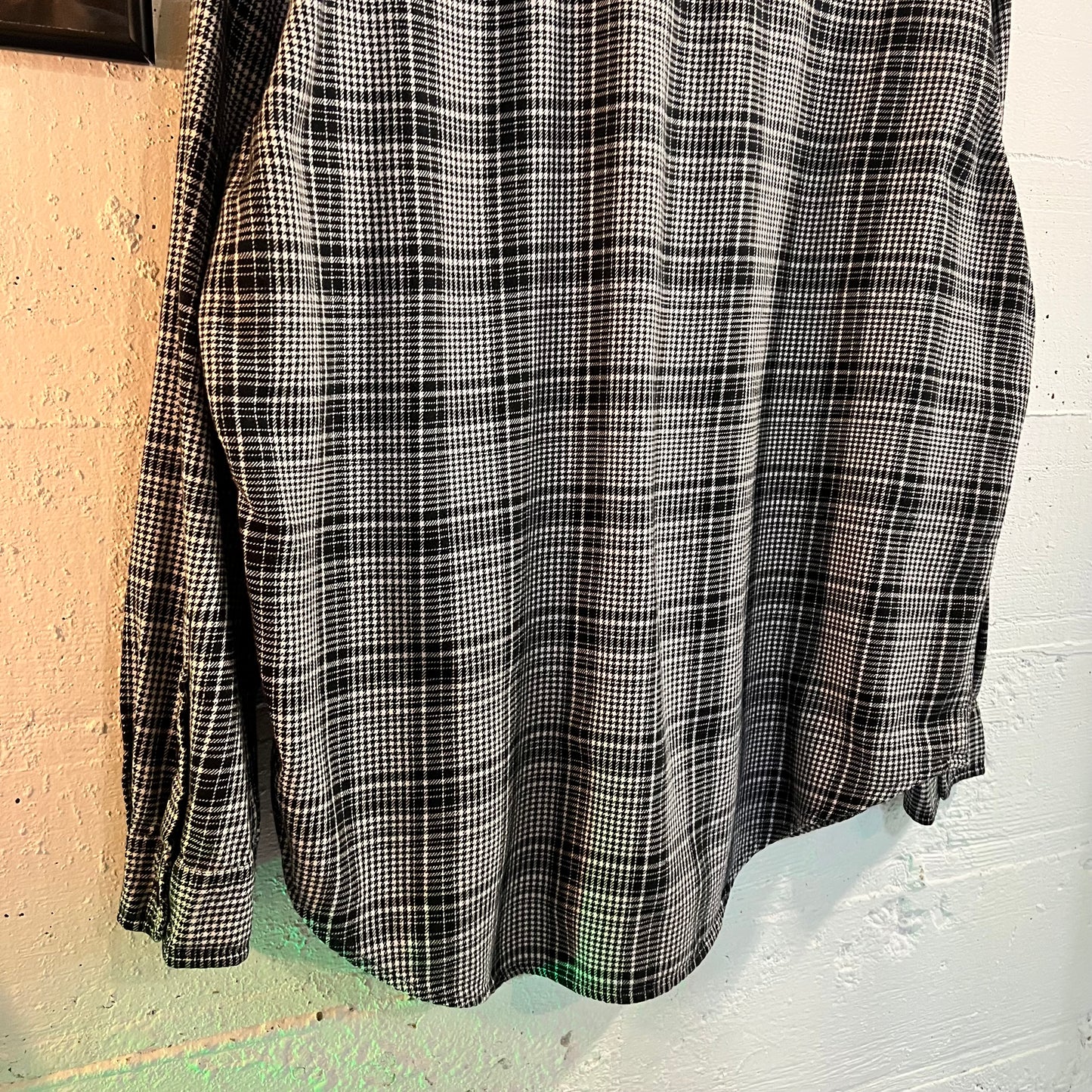 Vintage 90's Polo Jeans Ralph Lauren Houndstooth Micro Plaid Button Up Cotton Flannel Shirt - Size XL - Black/White