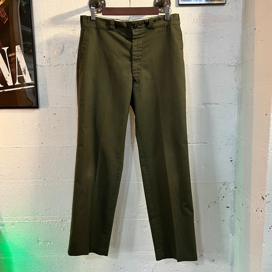 Vintage 1960's Sears Perma-Prest Pleated Trousers - Size 34 - Made In USA - Talon Zipper - Olive Drab