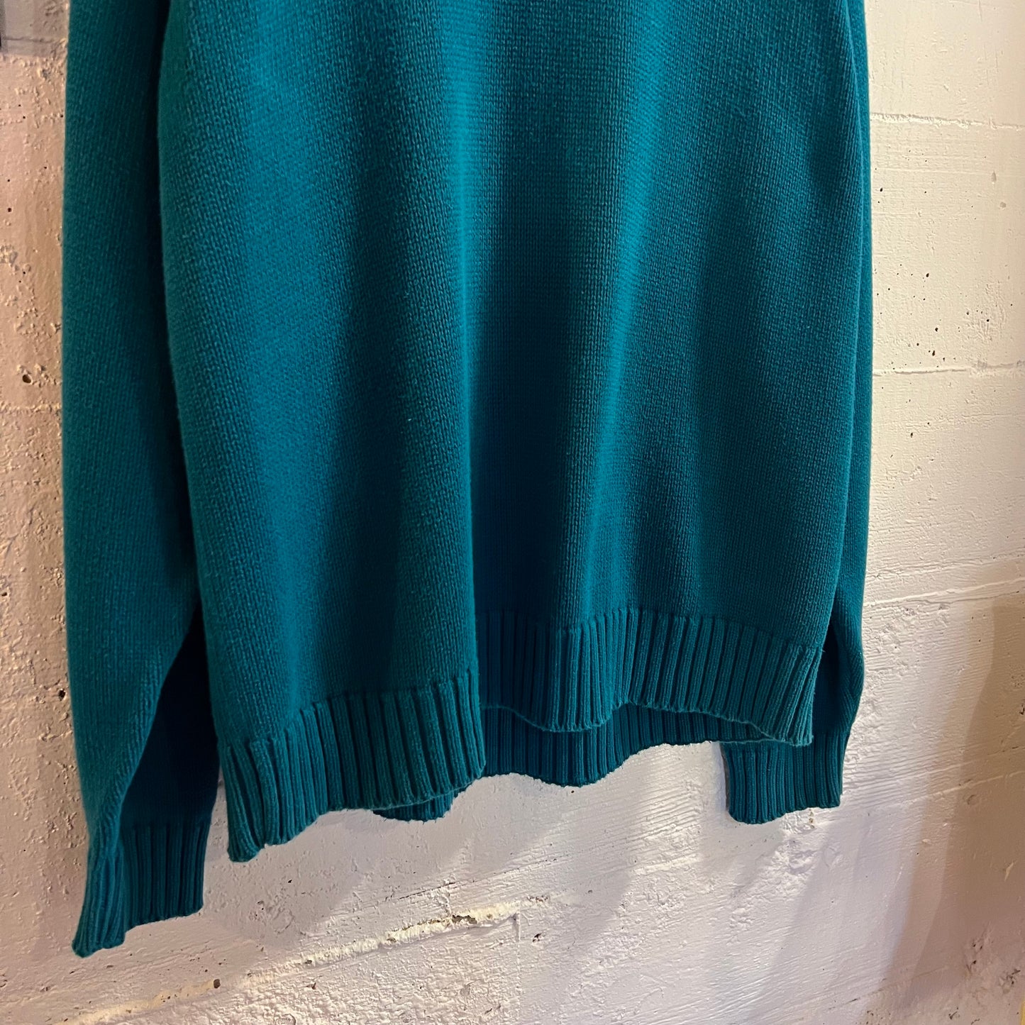 Vintage 90's Eddie Bauer Knit Cotton Crewneck Sweater - Size Large - 100% Cotton - Teal