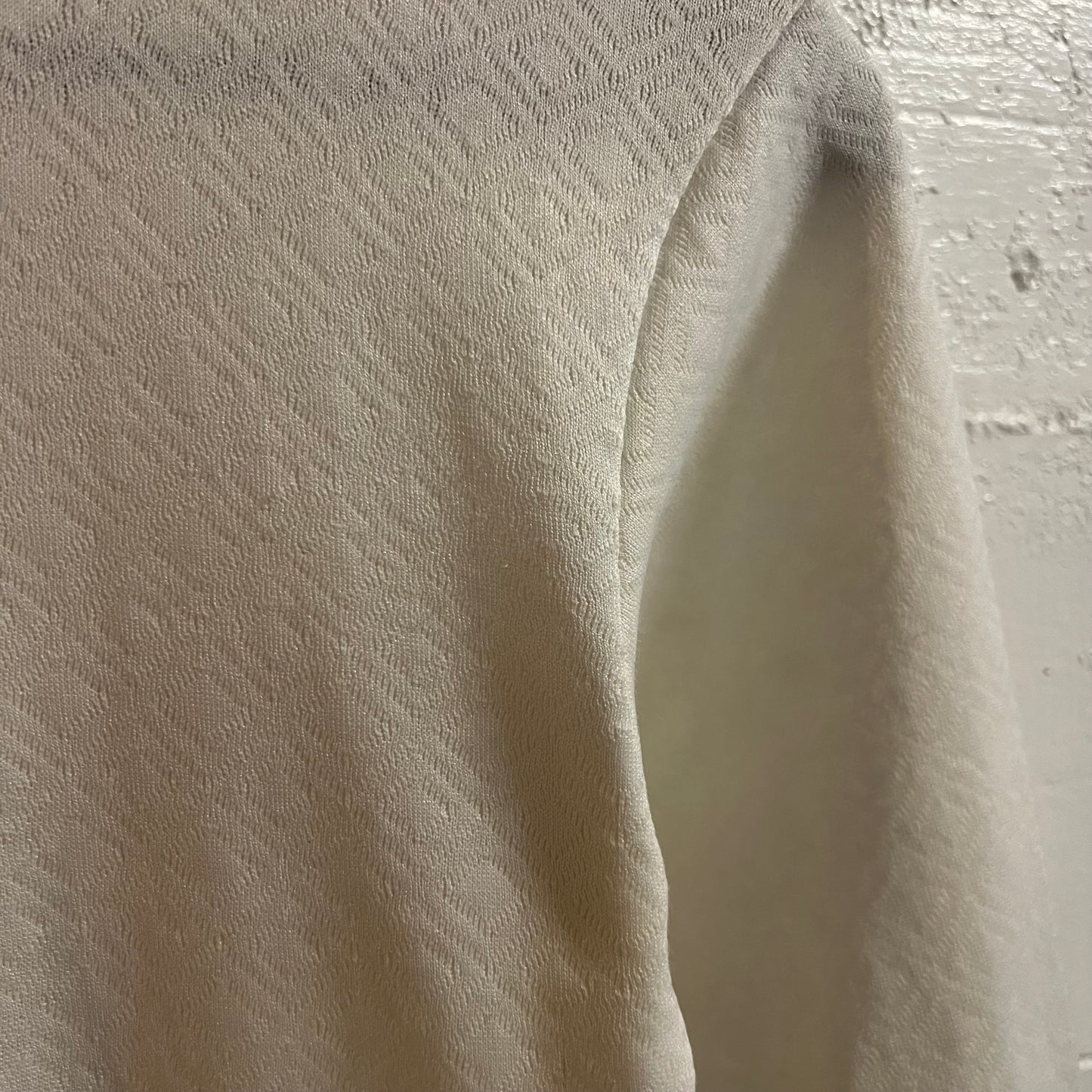 Vintage 1970’s Lollipop Diamond Raschel Knit Long Sleeve Thermal Shirt - Size Medium - Made In USA - White
