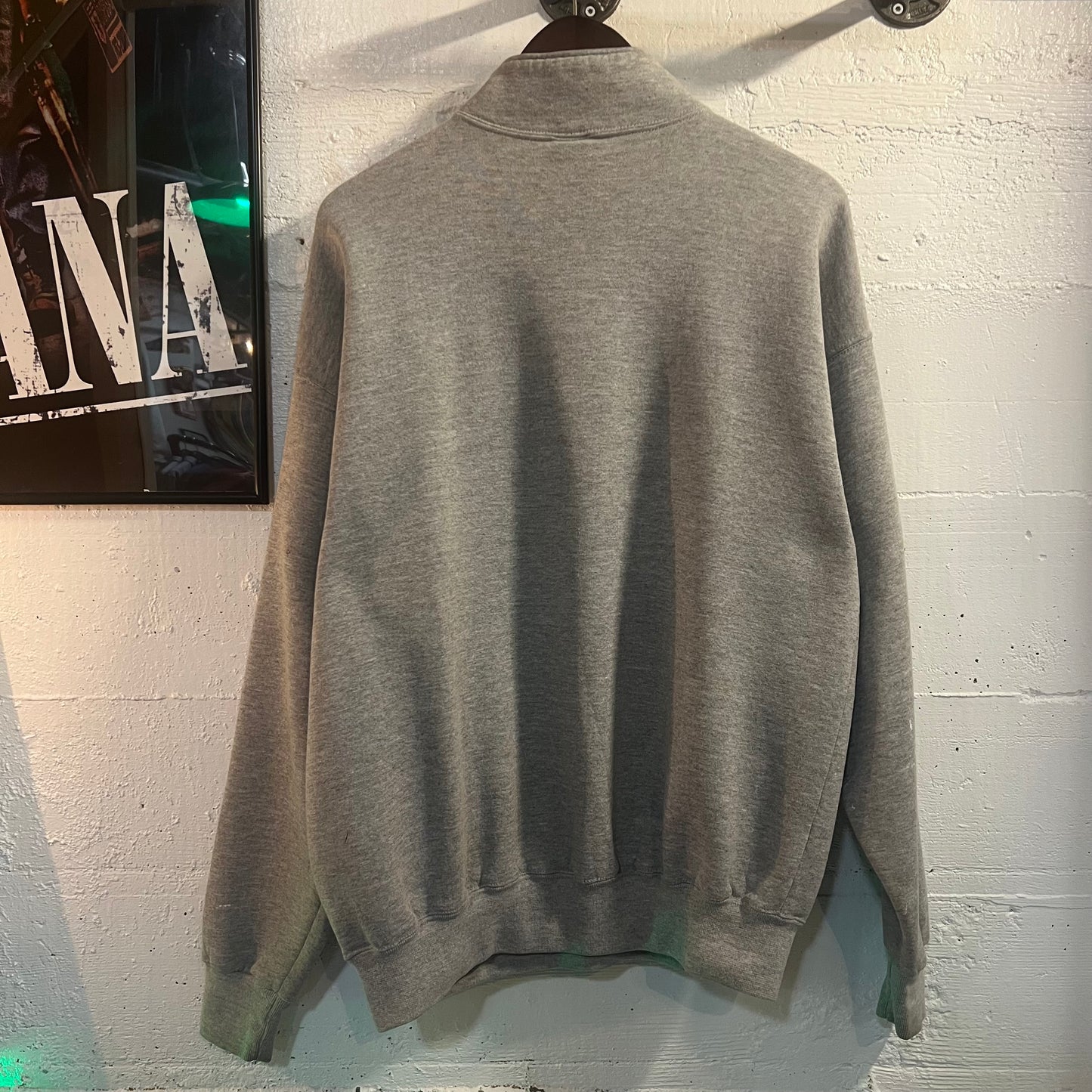 Vintage Russell Athletic Distressed Quarter Zip Sweatshirt - Made In USA - Size XL - Light Heather Grey