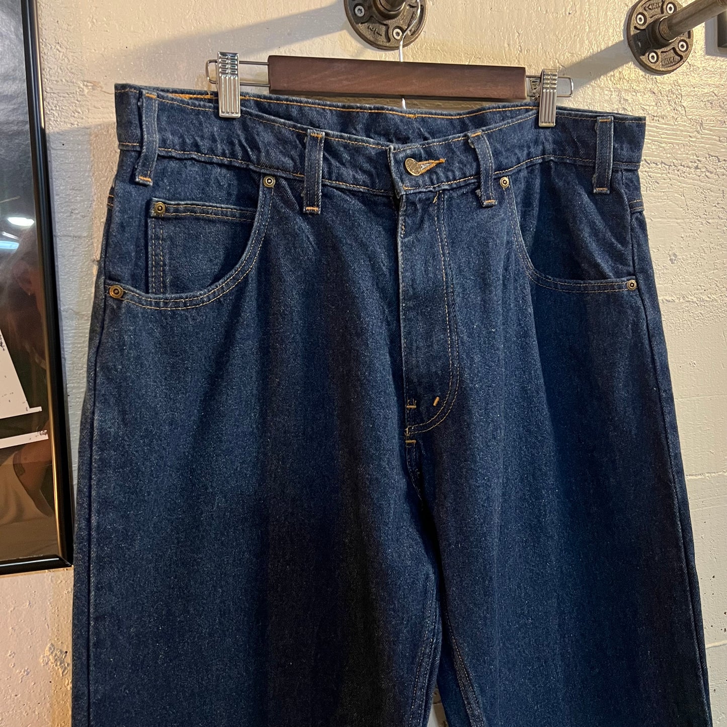 Vintage 90's Prison Blues Raw Denim Relaxed Fit Jean - Size 38" x 29" - Made In USA - Dark Raw Indigo