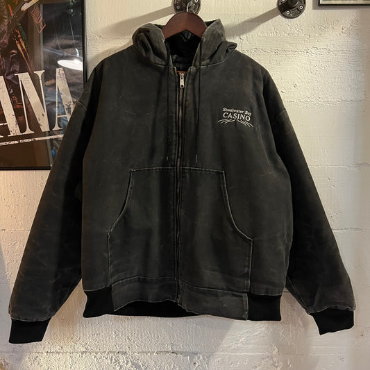 Vintage Ozark Mountain Hooded Active Zip-Up Work Jacket - Size XXL - Made in USA - Charcoal