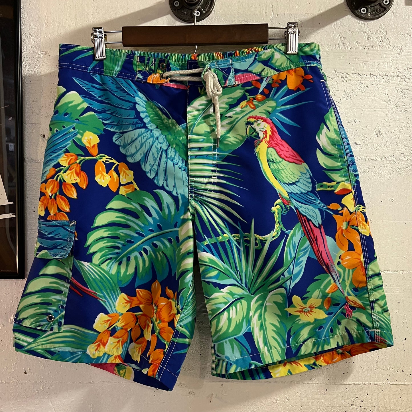 Polo Ralph Lauren Swimwear Tropical Print Swim Trunks - Size Medium - Blue/Multi