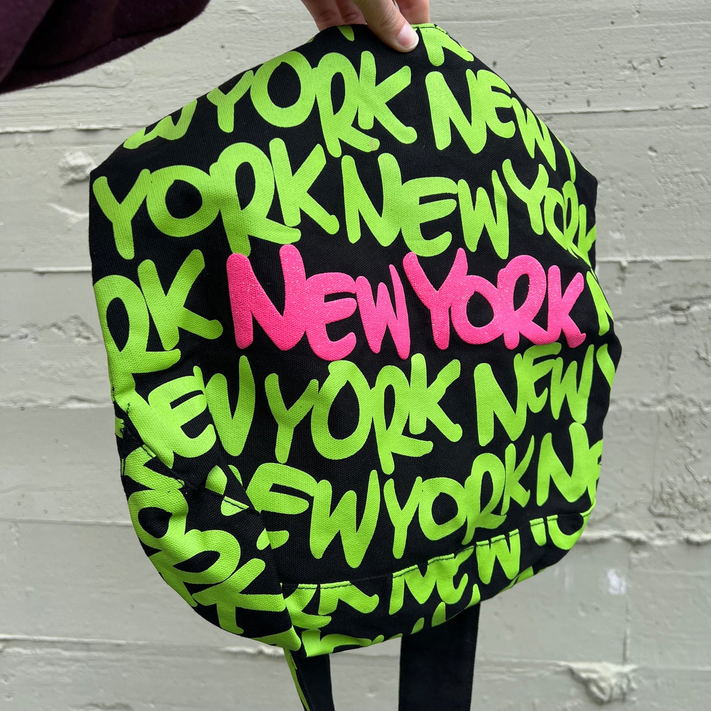 New Old Stock Robin Ruth All Over Print New York Canvas Hobo Bag - O/S - Green/Pink