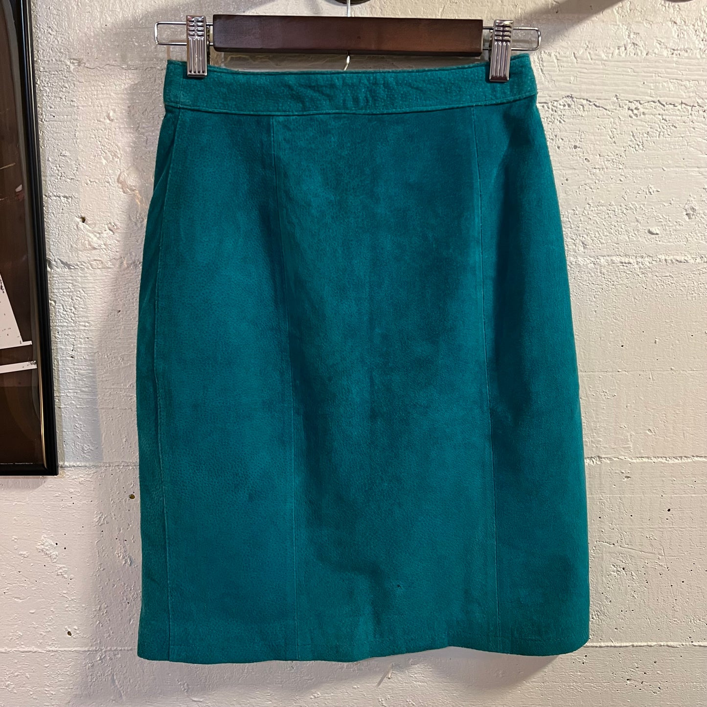 Vintage 90's Turquoise Suede Leather Mini Skirt - Size 3/4 - Blue/Turquoise