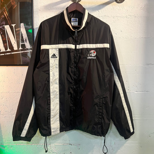 Vintage Adidas Louisville Cardinals Full Zip Windbreaker Jacket - Size Large - Black/White