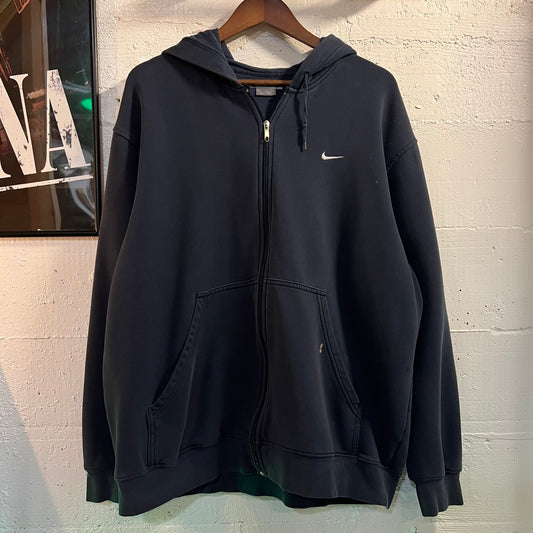 Vintage Y2K Nike Oversized Distressed Mini Swoosh Zip-Up Sweatshirt - Size XL - Navy