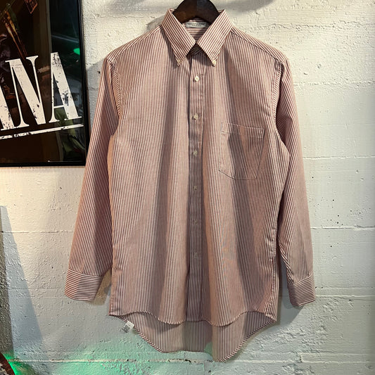 Vintage 417 By Van Heusen Pinstripe Button Down Oxford Shirt - Size 15-1/2 (32/33) - Made In USA - Red/White