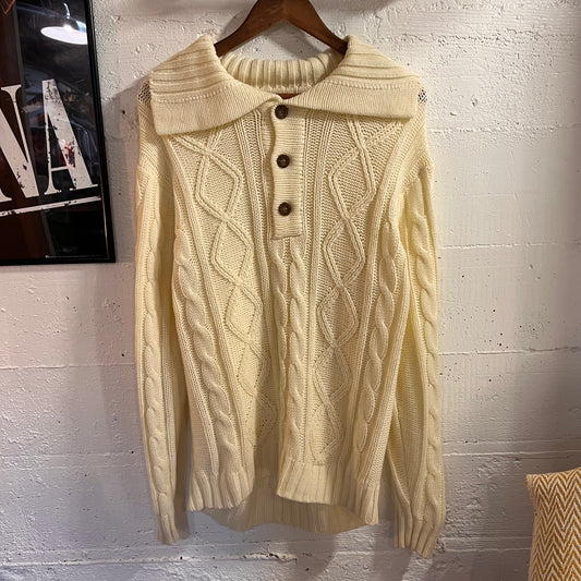 Vintage 70’s Sears Kings Road Fisherman’s Cable Knit Pullover Knitted Sweater - Size Medium - Cream