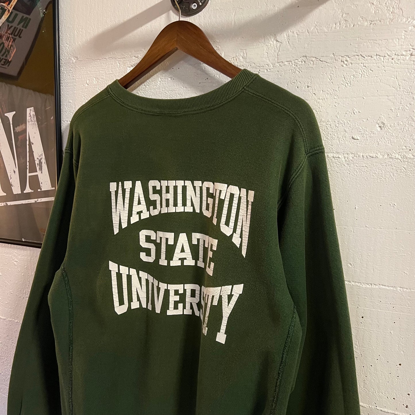 Vintage 1993 Steven’s Hall Washing State University Reverse Weave Crewneck Sweatshirt - Size Large/XL - Made In USA - Green/White/Purple
