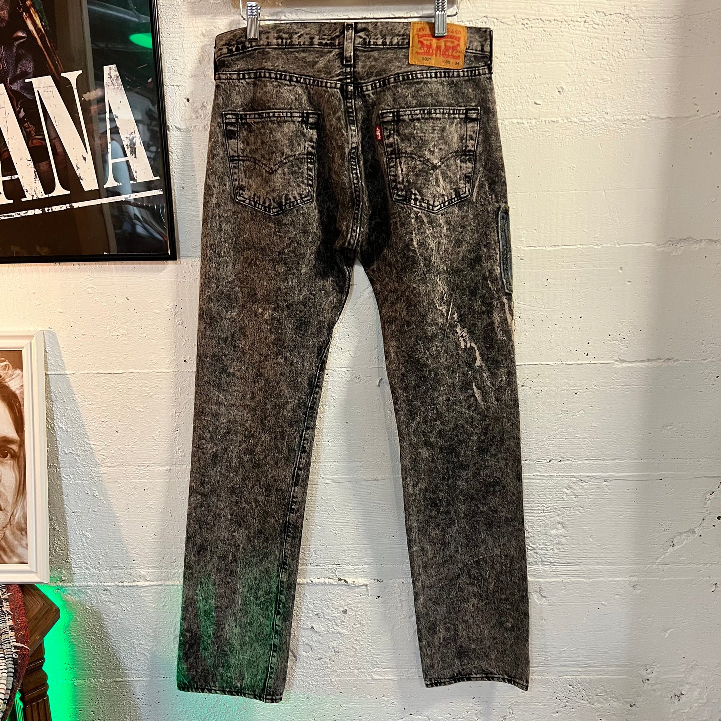 Reworked Levi's 501 Acid Wash Denim Jeans - Size 30 x 34 - Black