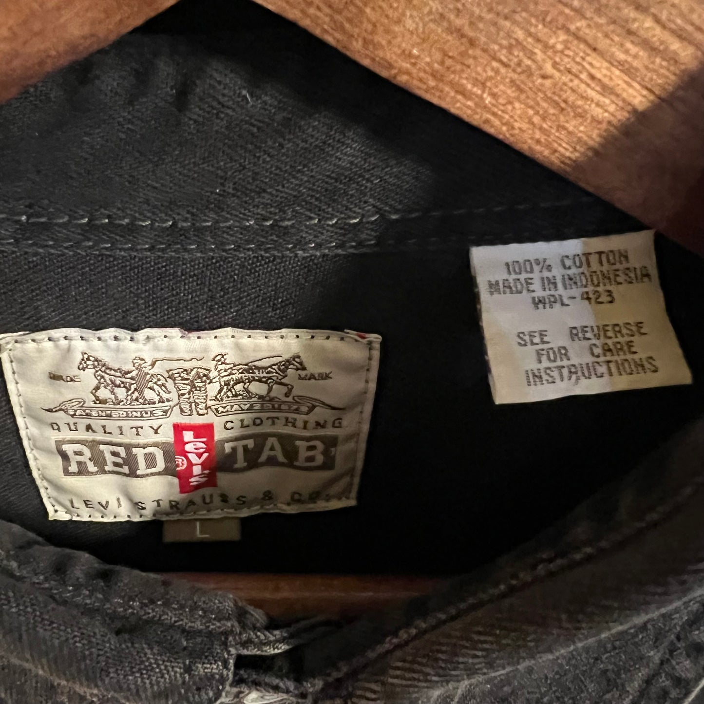 Vintage 90's Levi Red Tab Heavy Cotton Denim Button Up Shirt - Size Large - Faded Black Denim