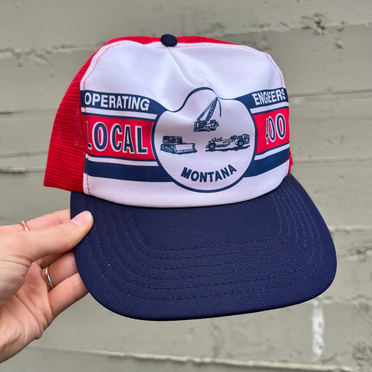 Vintage 80's Operating Engineers Local 400 Union Deconstructed Trucker Hat - O/S - Union Made In USA