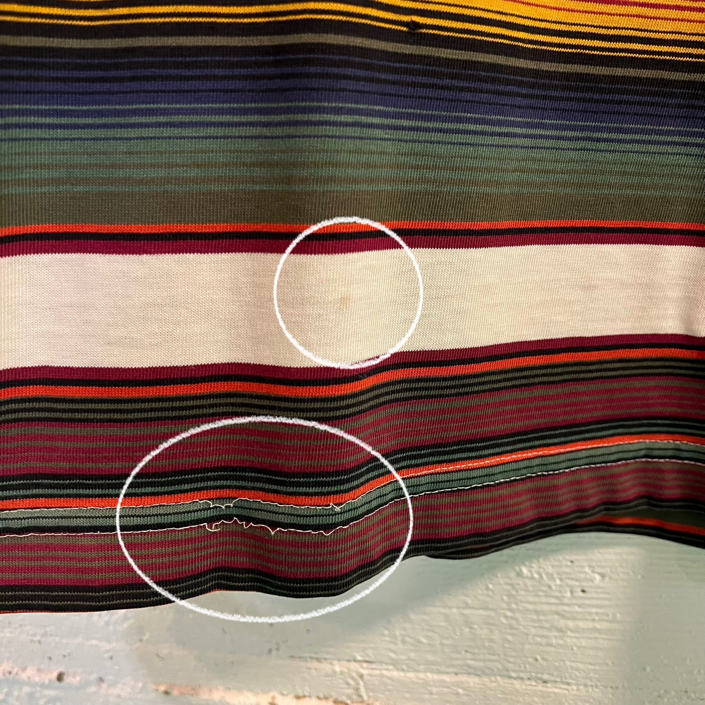 Vintage 80's Stüssy Embroidered Crown Striped Tom Tom Pocket T-Shirt
 - Size Medium - Made In USA