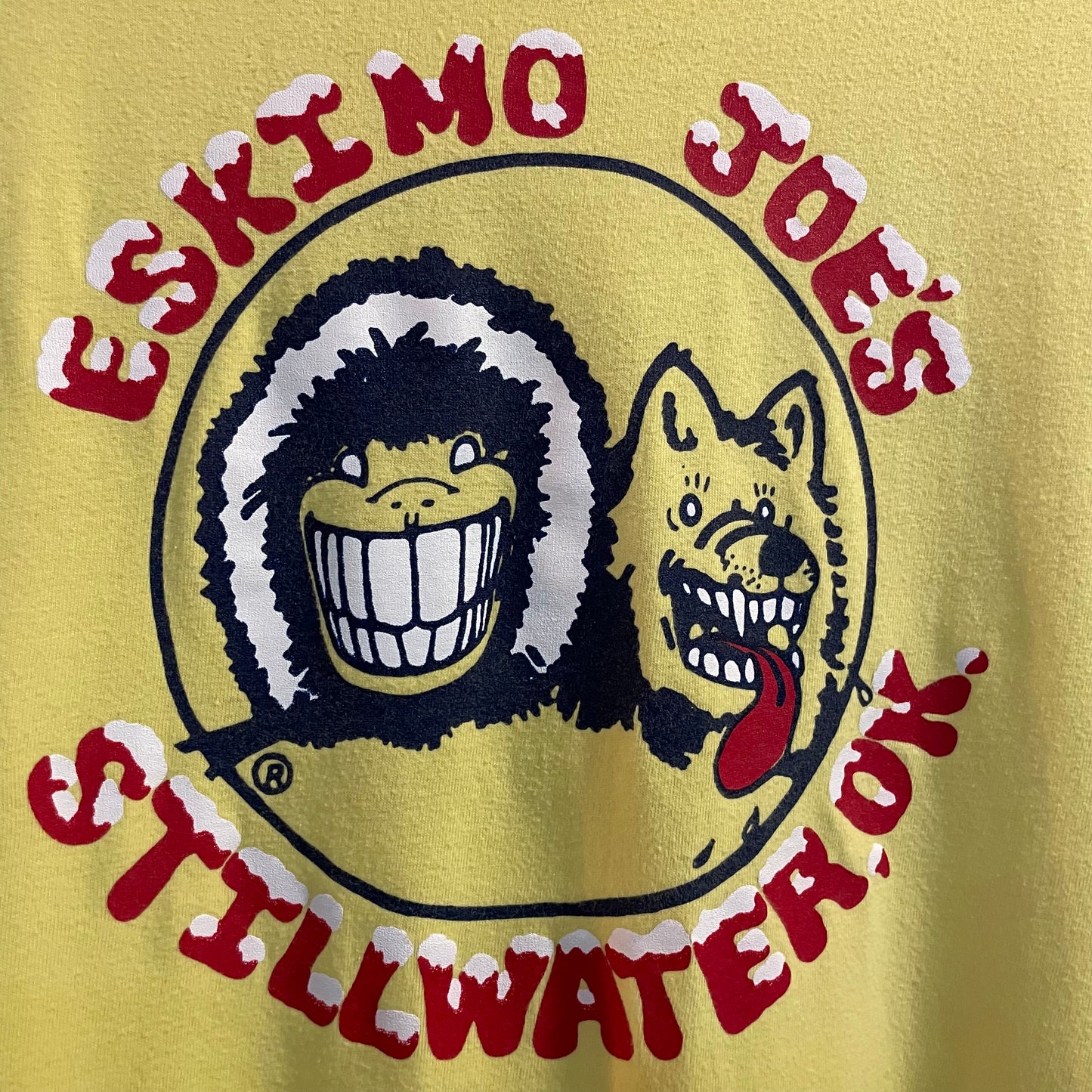Vintage 90's Eskimo Joe's Classic Logo Single Stitch Graphic T-Shirt - Size Large - Made In USA - Yellow