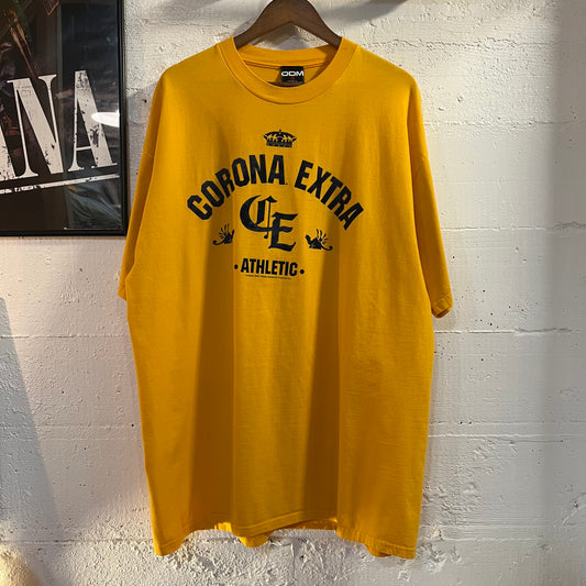 Vintage 2005 Corona Extra Felt Print T-Shirt - Size 2XL - Yellow/Navy