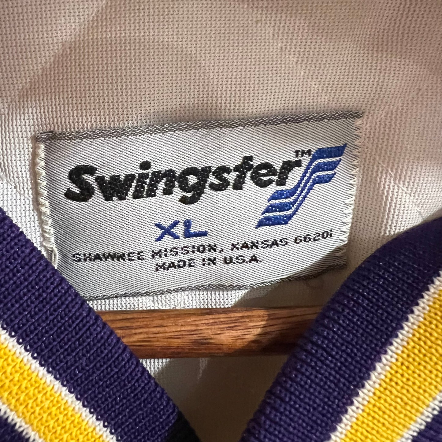 Vintage 90's Los Angeles Lakers Embroidered Swingster Satin Bomber Jacket - Size XL - Made In USA - White/Yellow/Purple