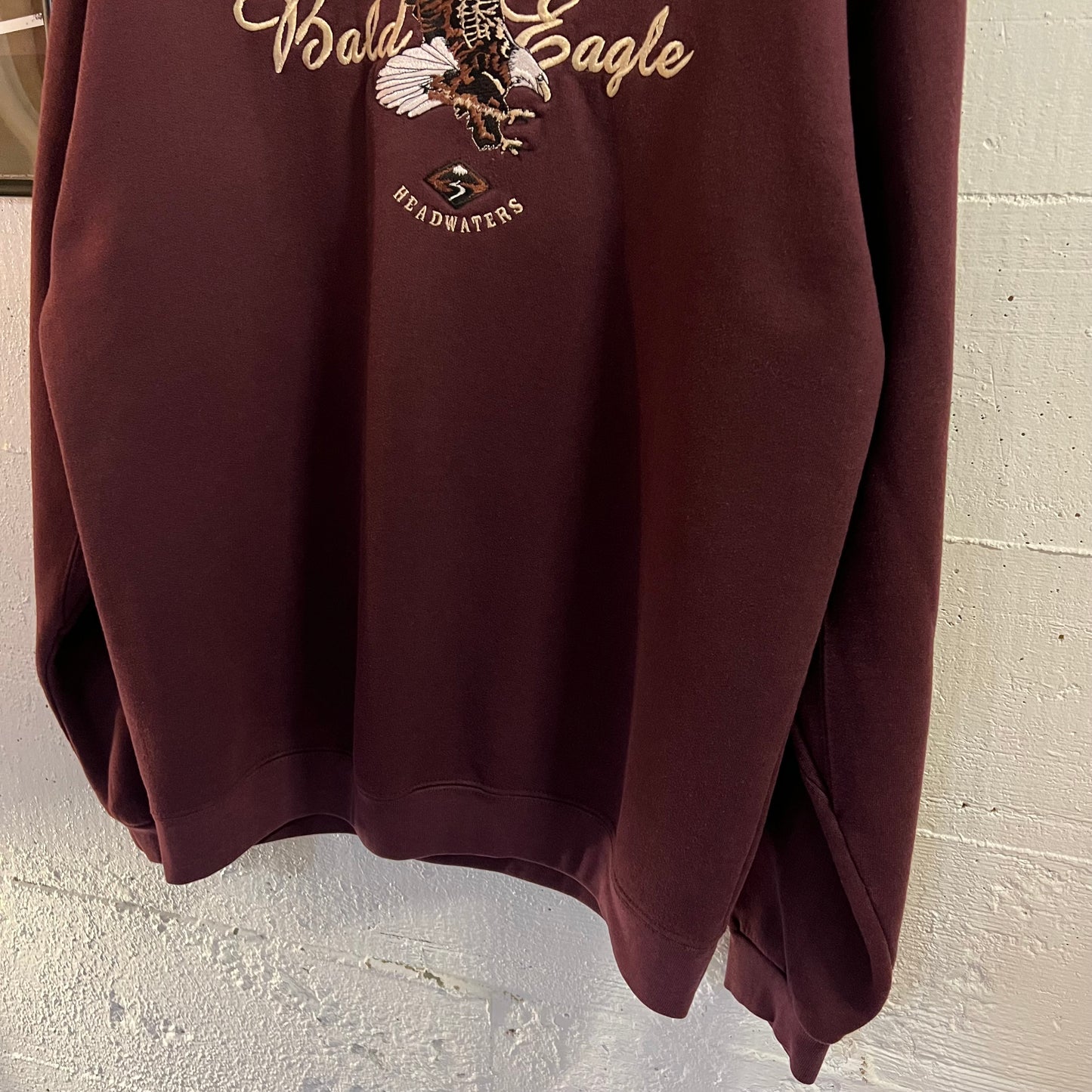 Vintage Embroidered Bald Eagle Headwaters Heavyweight Crewneck Sweatshirt - Size XL - Burgundy/Tan