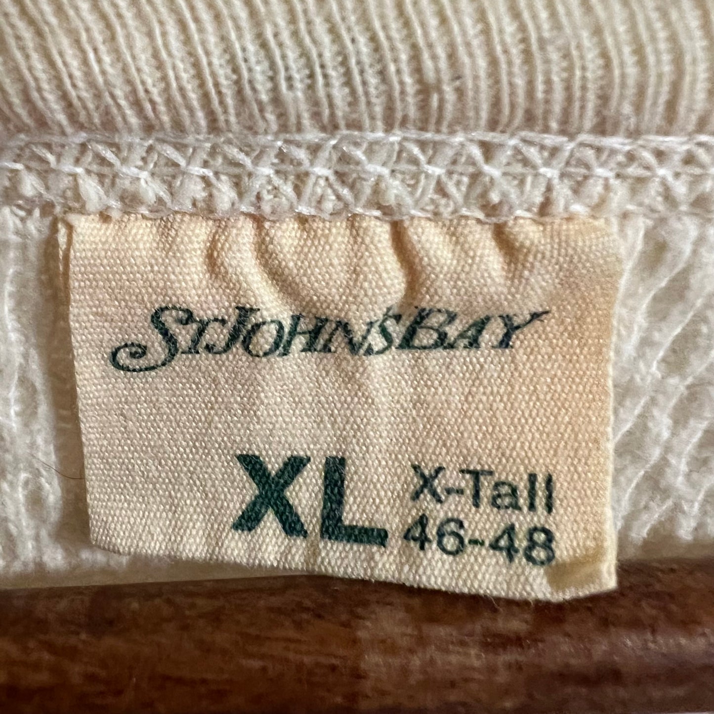Vintage 1980s St. Johns Bay JCPenney Waffle Knit Long Sleeve  Cotton Thermal Shirt - Size XL - Made In USA - Off-White/Cream