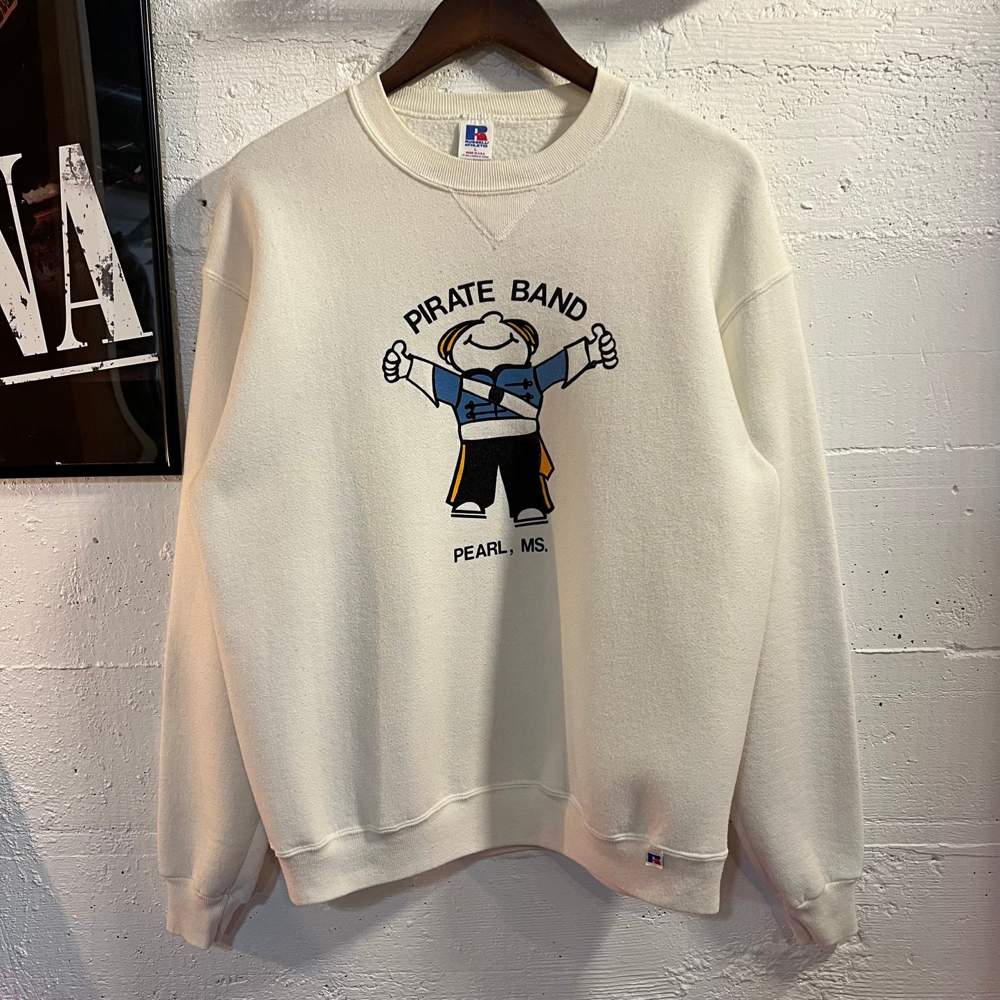 Vintage 1980's Russell Athletic 'Pirate Band-Pearl MS' Graphic Crewneck Sweatshirt - Size Large - Made In USA - White