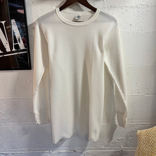 Vintage 90's Morgan Mills Cotton Blend Waffle Knit Thermal Long Sleeve Shirt - Size XL - Made In USA - White