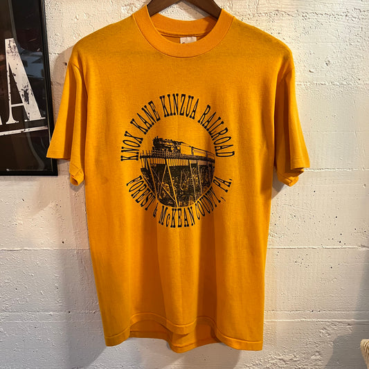 Vintage 80’s Knox Kane Kinzua Railroad, PA Single Stitch T-Shirt - Size Large - Made In USA - Yellow/Black