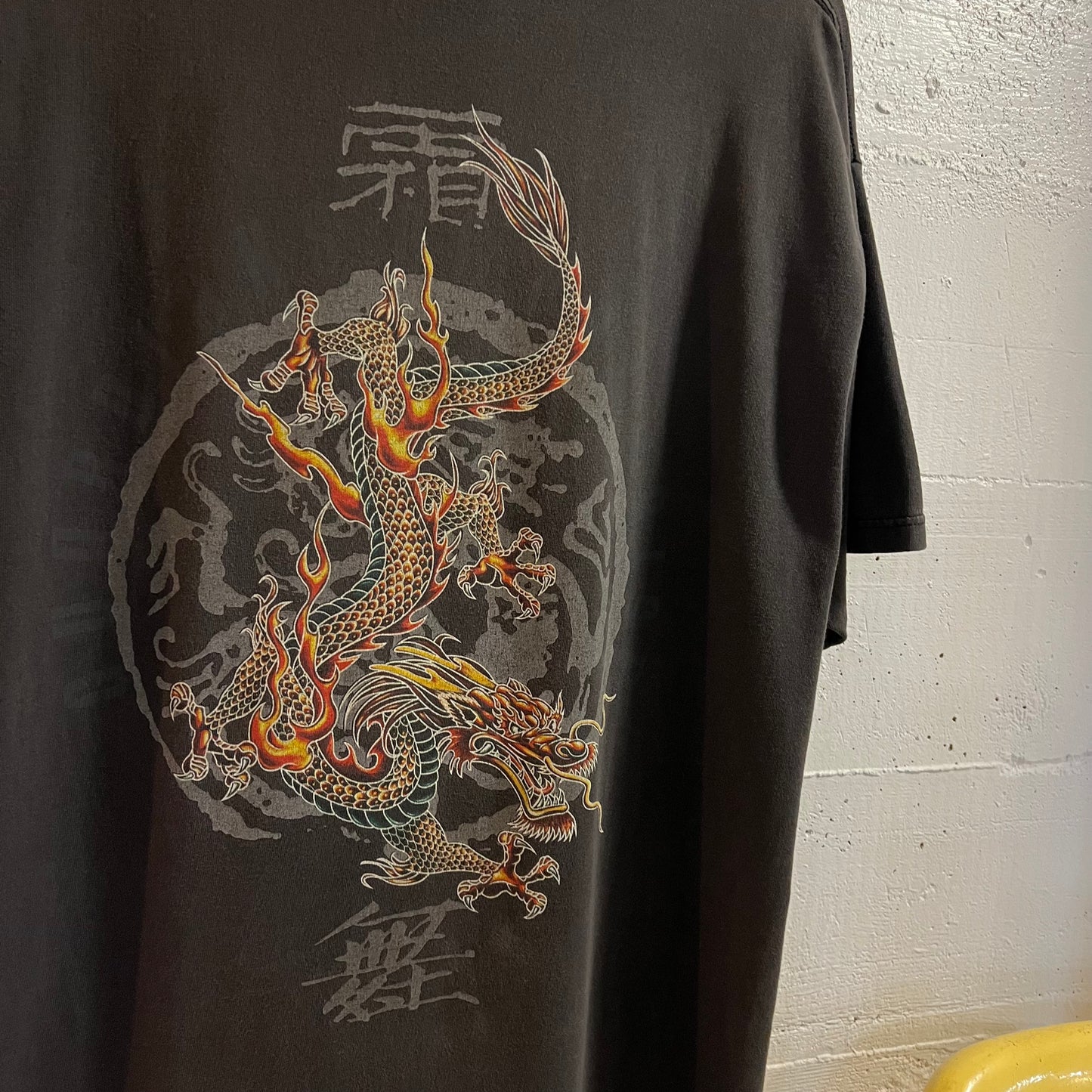 Vintage 90’s Guardians Of Paradise Dragon Graphic Light Reflective T-Shirt - Size XL - Faded Black/Multi