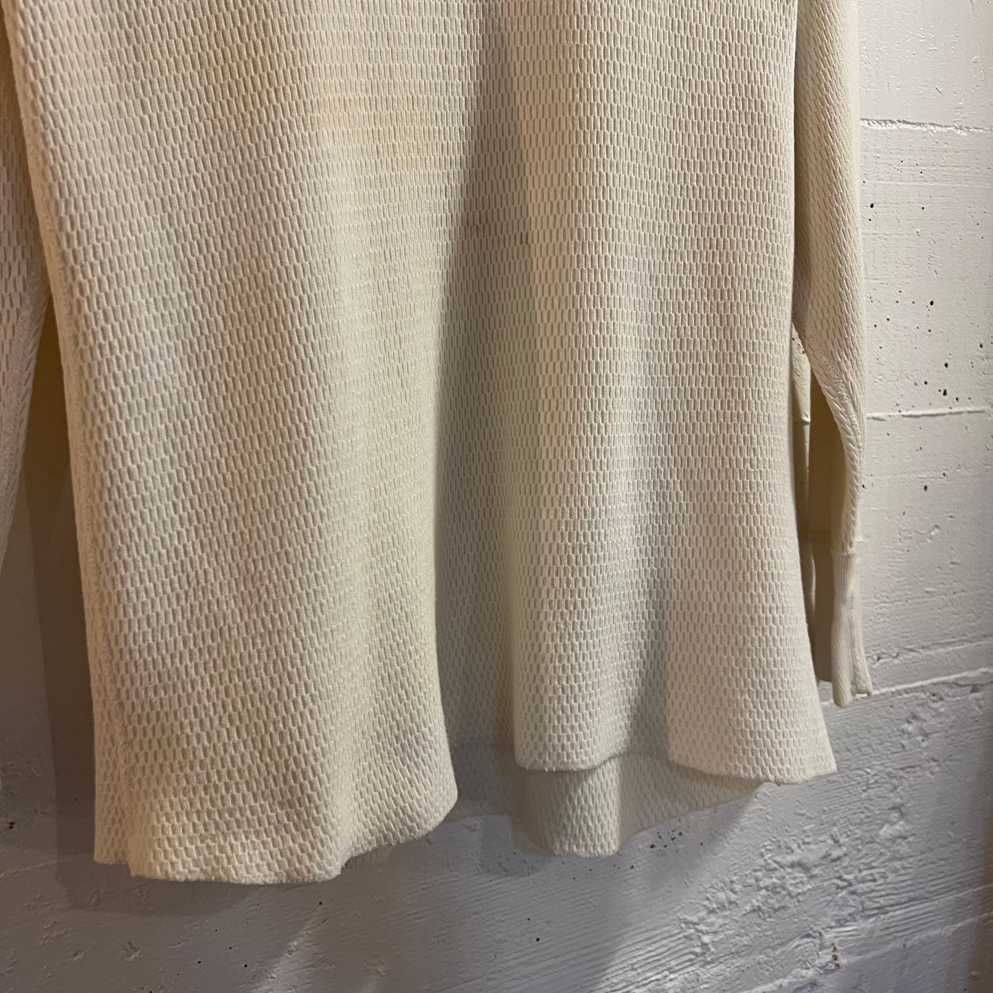 Vintage 1970’s Distressed K-Mart Waffle Knit Long Sleeve Thermal Shirt - Size Medium - Made In USA - Antique White