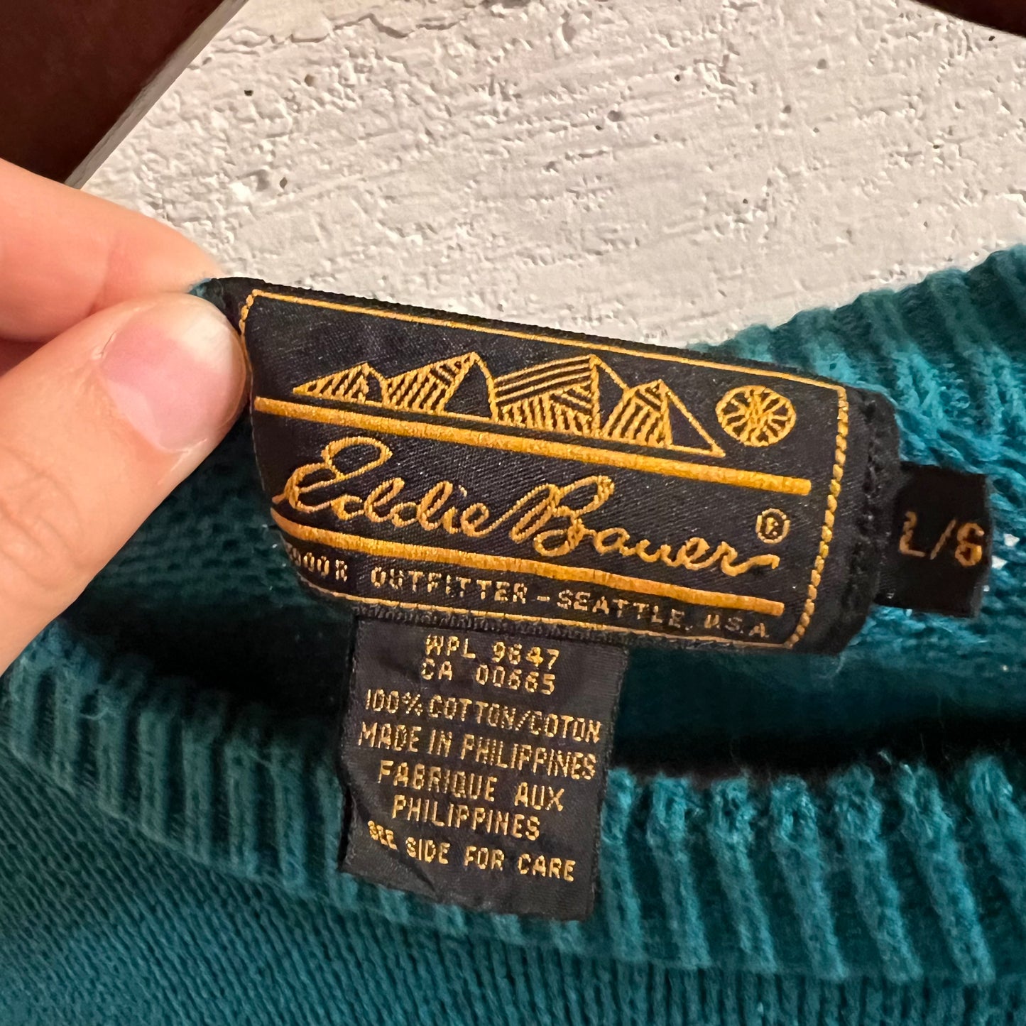 Vintage 90's Eddie Bauer Knit Cotton Crewneck Sweater - Size Large - 100% Cotton - Teal