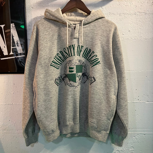Vintage 90's University Of Oregon Ducks Crest Henley Hoodie Sweatshirt - Size Medium - Gray/Green