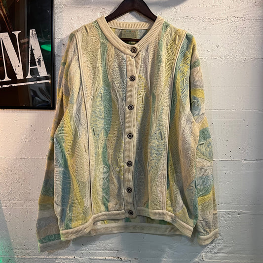 Vintage 90's Coogi 3D Knit Pastel Cardigan Sweater - Size XL - Made In Australia - Multicolor