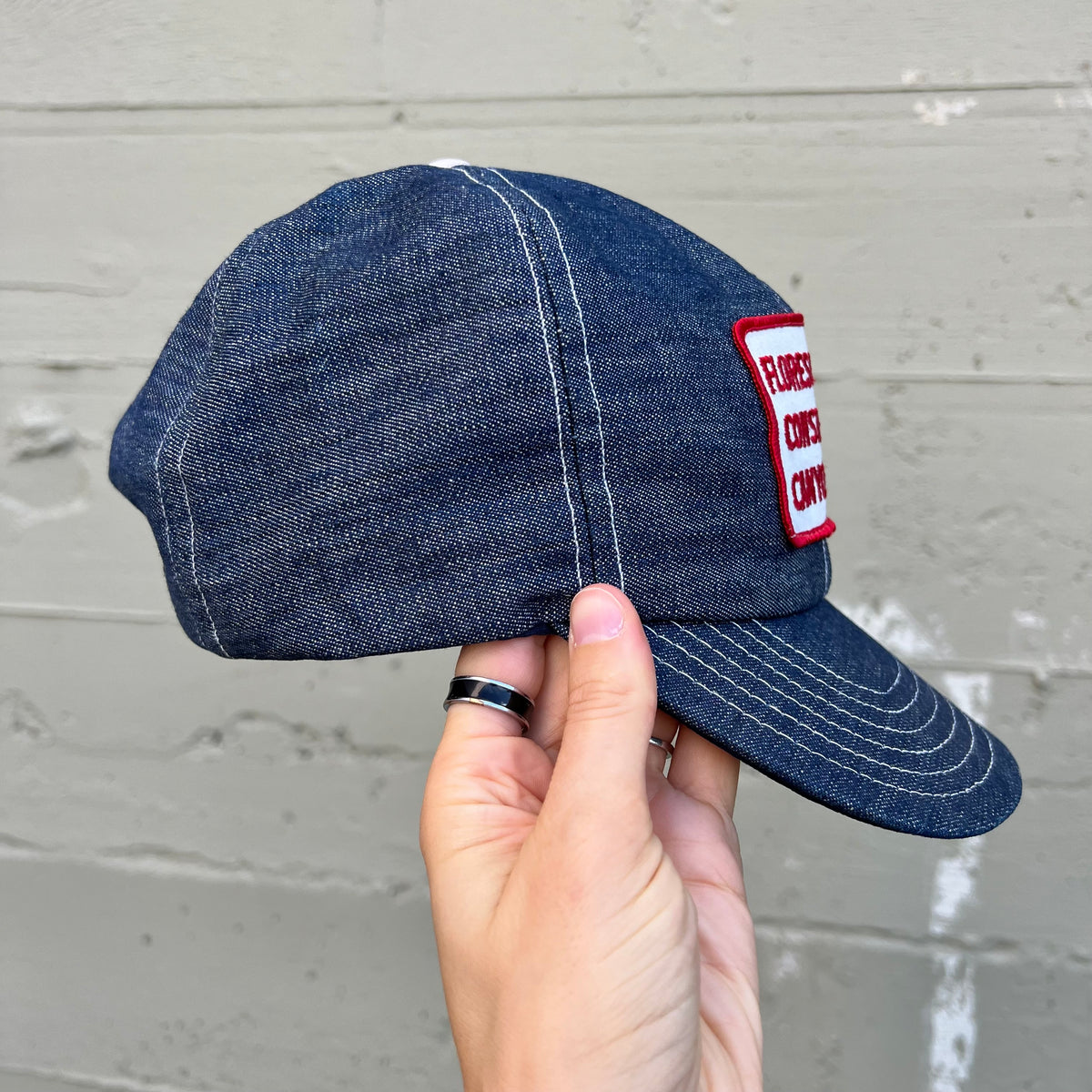 True Vintage 1970's Contrast Stitch Denim 6-Panel Company Patch Snapback Hat - O/S - Dark Indigo