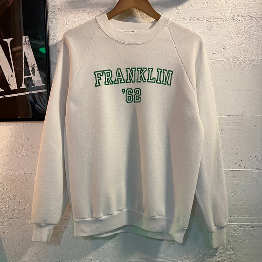 Vintage 80's Franklin '62 Raglan Sleeve Crewneck Sweatshirt - Size Large - Made In USA - White/Green