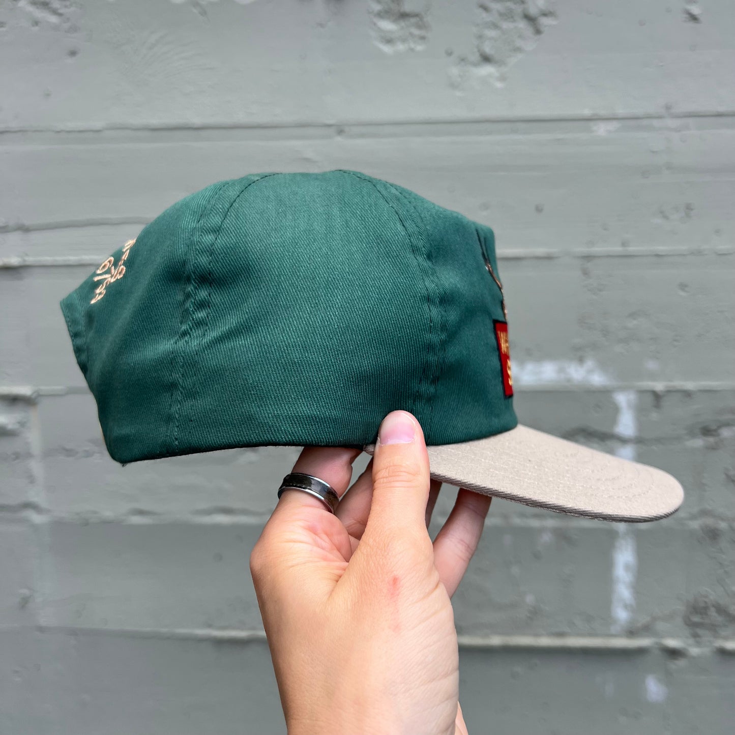 Vintage Embroidered Whitetail Secrets ‘Hunter Services’ 6-Panel Snap Back Trucker Hat - One Size Fits All - Made In USA - Green/Tan/Black