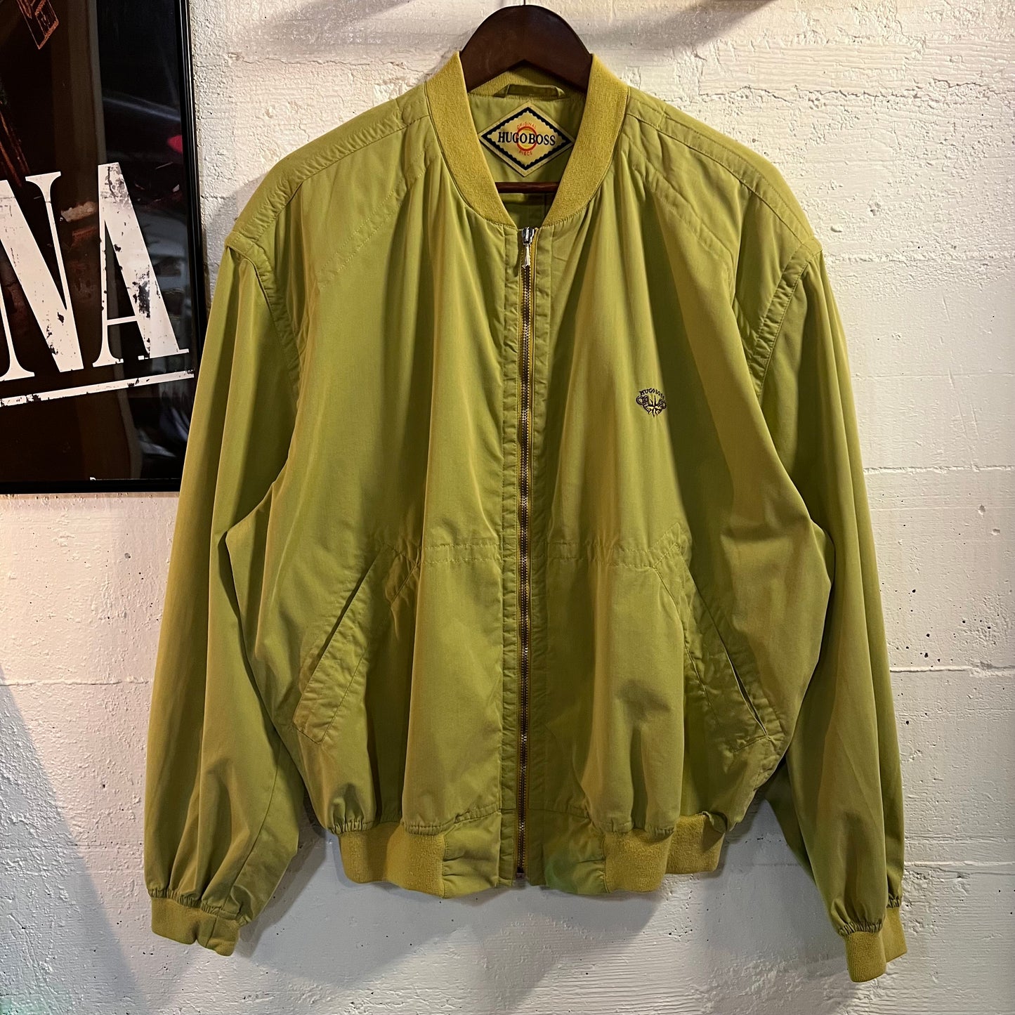 Vintage 1990's Hugo Boss Satinized Lightweight Bomber Jacket - Size Large - Chartreuse  Green