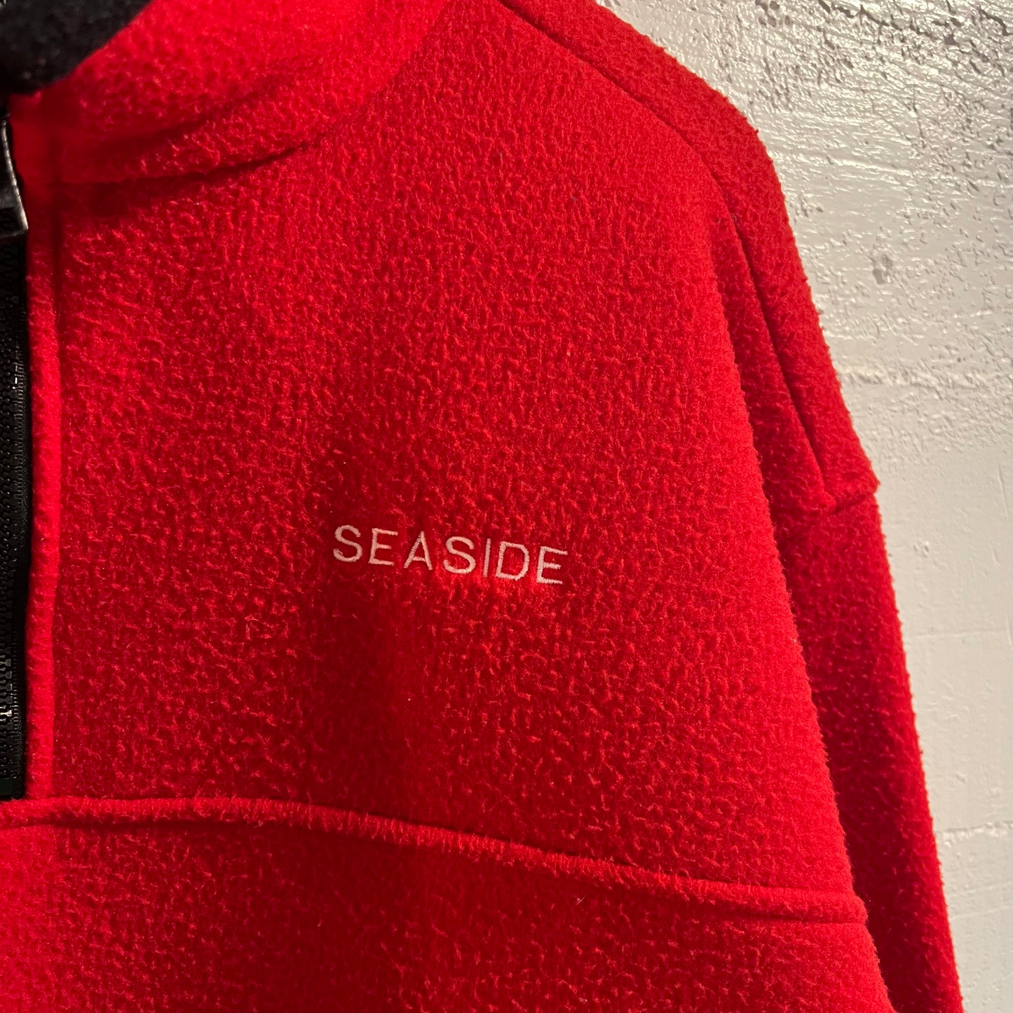 Vintage 90's Embroidered Seaside Quarter Zip Fleece Jacket - Size XL - Made In USA - Red/Black